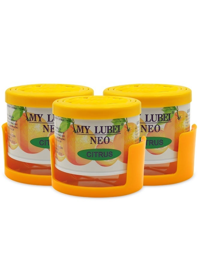 مجموعة مكونة من 3 قطع من معطر الجو الجل MY LUBEI NEO برائحة الحمضيات، رائحة حمضيات طبيعية تدوم طويلاً، معطر جو صلب غير سام وصديق للبيئة للسيارة والمنزل والمكتب وغرفة النوم والحمام، مزيل للروائح الكريهة. - Image 1
